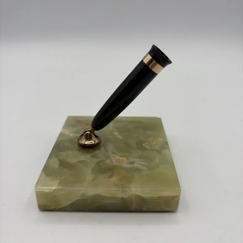 VTG Collectible Sheaffer Green Marble Alabaster Retro Desk Fountain Pen Holder